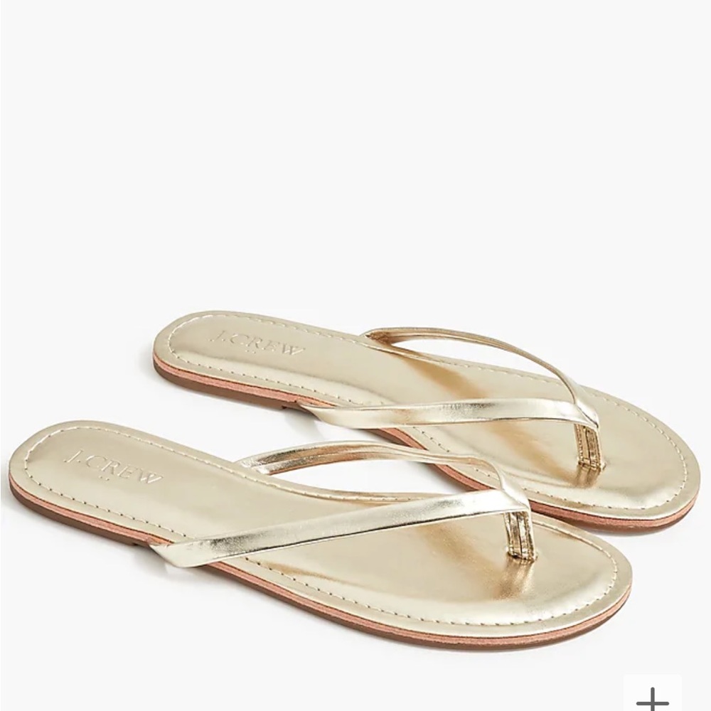 NEW - Never Worn - JCREW - PADDED THONG SANDALS IN METALLIC LEATHER